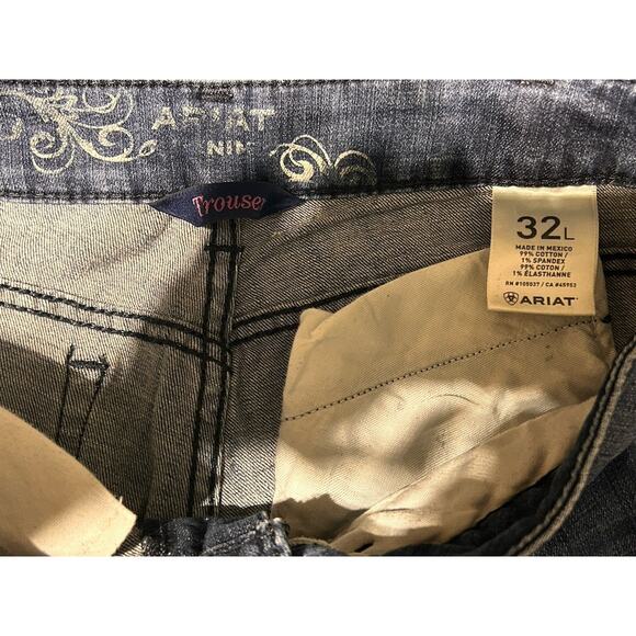 Ariat Denim High Rise Slim Trouser Womens 32L Real Bootcut Jeans Pants (32x35) - Picture 7 of 8
